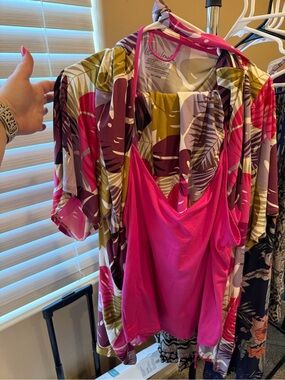 Women's Pink Tropical Print Sleepwear 3 piece Set